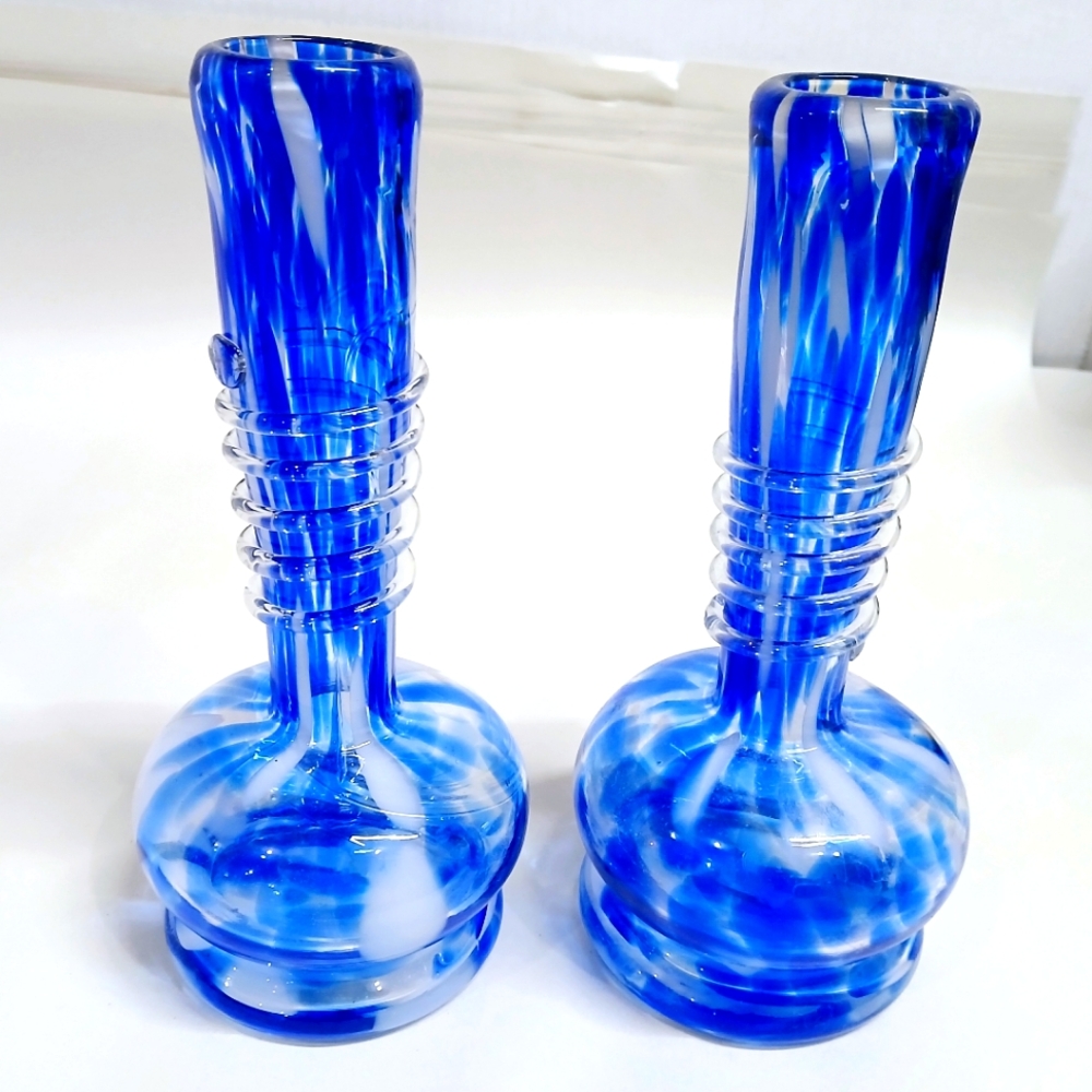 Vintage Blue and White Blown Glass Vases